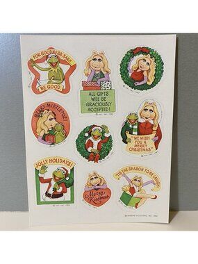 Vintage 1983 The Muppets Kermit & Miss Piggy Christmas Stickers